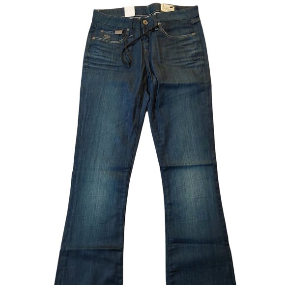 Retro G-Star 3301 Bell Bottom Flare Dark Vintage Blue Denim Jeans Sz 27 NWT - Picture 2 of 13